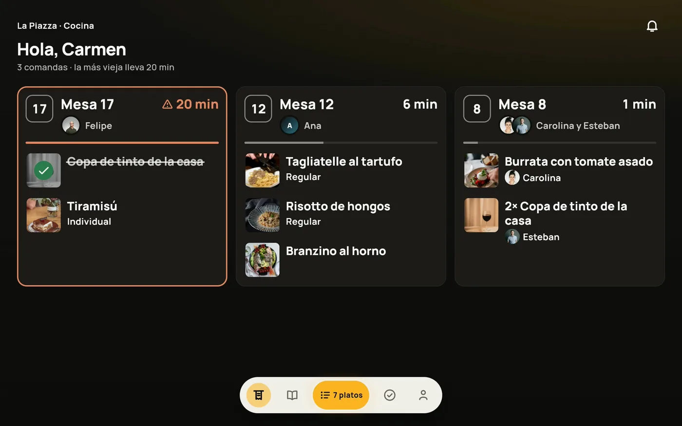 POS de Noddle, modo cocina